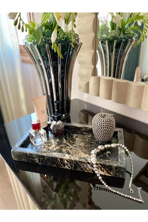 Bronze Marble Design Mermer Sunum Tepsisi