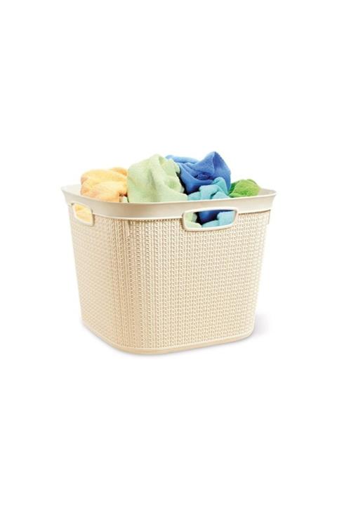 Üçsan Plastik M-081 Kare Örgü Tasarım Sepeti 41 Lt (KREM RENK VE GRİ RENK)