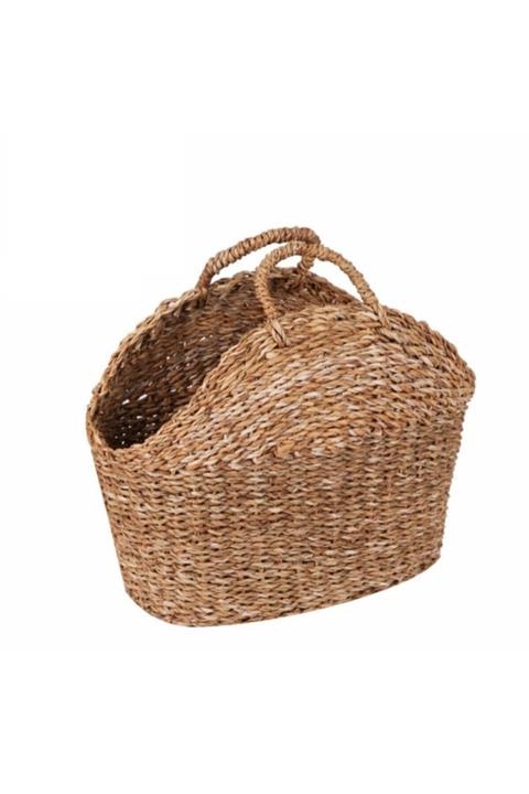 Evistro Dekoratif Kulplu Hasır Sepet Çanta Düzenleyici Dergilik 41x20x34cm