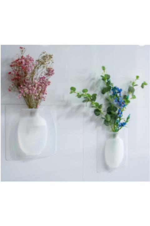 HNV Home Beyaz Yapışkanlı Su Hazneli Silikon Vazo & Dekor Saksı & Çiçeklik
