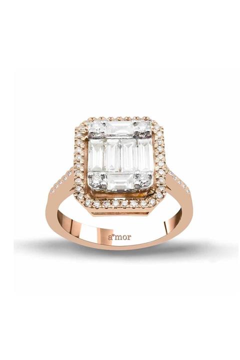 Amor Pırlanta Kadın Rose Gold Amor 1.08 Karat Pırlanta Baget Yüzük