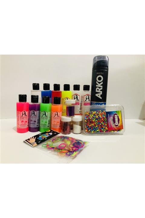 Monalisa Slime Yapma Seti 8 Renk 70ml Slime, 2 Adet Sıvı Boraks, Sim,renkli Lastik,renkli Köpük Ve Traş Köpük