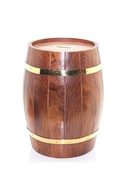 cycyexpress Ahşap Etrafı Pirinç Fıçı Kumbara Dekoratif Hediyelik