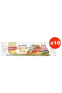 Koroplast Ekstra Güçlü Çilek Büzgülü Büyük Boy 10lu Çöp Torbası X 10 Paket (65*70 Cm)