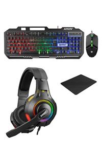 Everest Rampage Rampage Drifter Combo Pro 4 Lü Rgb-gökkuşağı Aydınlatmalı Gaming Set Klavye Mouse Kulaklık Pad Set