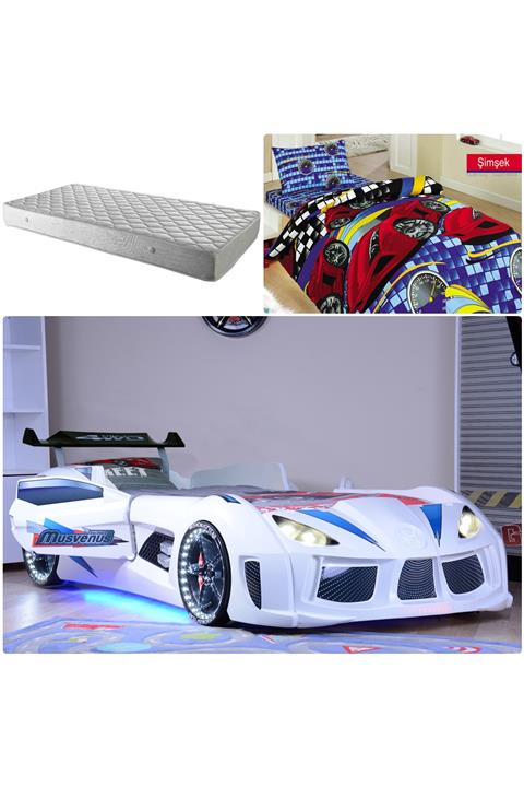 Setay Audi Arabalı Yatak Kapıları Açılan Rüzgarlıklı Beyaz + Ortopedik Yatak + Nevresim