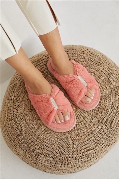 laydimo Taşlı Çapraz Terlik Pembe Kadın