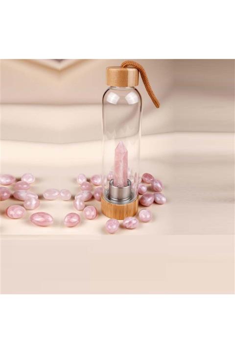 nusnus Doğal Pembe Kuvars Taşlı Matara