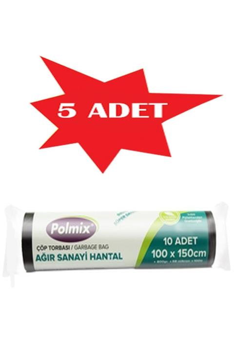 Polmix 5 Adet Çöp Torbası Ağır Sanayi Hantal Boy 1000 gram 100 X 150 73 Mikron Siyah