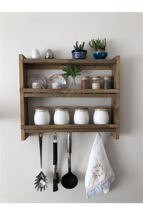 Wood Log Art Studio Masif Ahşap Mutfak Rafı Baharatlık Xl Geniş Terek