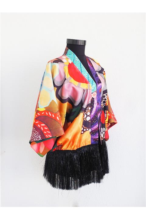 Mystic Kadın Renkli Baykuş Desenli Kimono