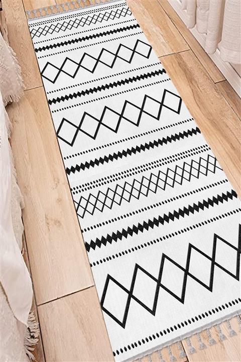 KIVIRCIK HALI En 150 cm Yıkanabilir Pamuk Taban Saçaklı Dijital Baskı Yolluk 150x550 Is-712-s