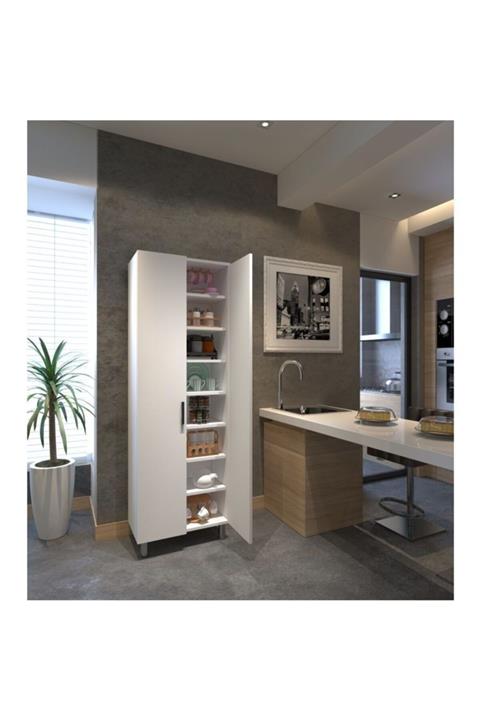 zerkaconcept Tamamı Mdf 8 Raflı Çok Amaçlı Mutfak Banyo Ayakkabılık Dolabı-50 cm