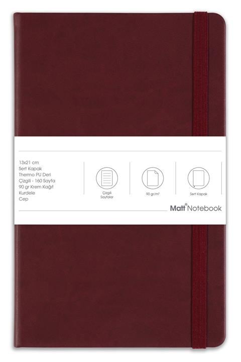 Matt Notebook 13x21 Lastikli Defter Çizgili Bordo