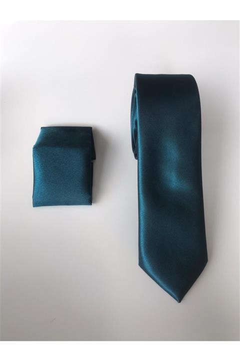 BİCAN Düz Saten Petrol Mavisi Kravat