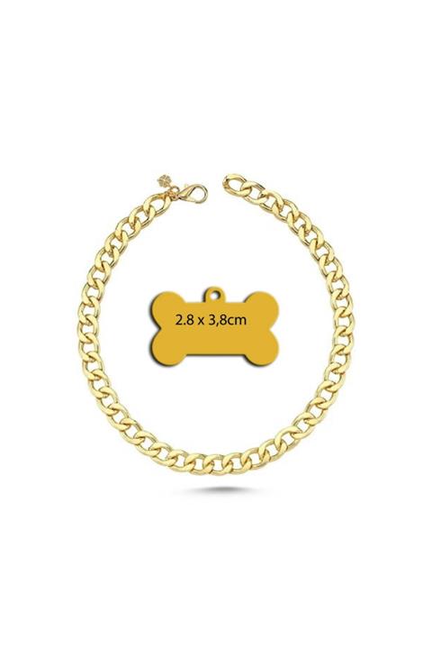 MADLEY Kedi Köpek Kolyesi - Gold-25 Cm+çelik Kaplama Kemik Şeklinde Künye(yavru Ve Küçük Irk Köpekler)