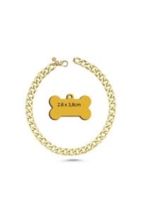 MADLEY Kedi Köpek Kolyesi - Gold-25 Cm+çelik Kaplama Kemik Şeklinde Künye(yavru Ve Küçük Irk Köpekler)