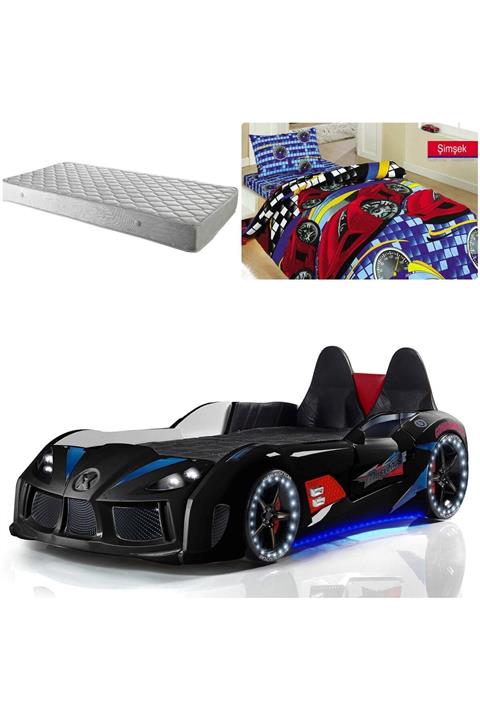 Setay Audi Arabalı Yatak Kapıları Açılan Koltuklu Siyah ve Ortopedik Yatak ve Nevresim