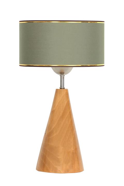 Vinner Troy Naturel Ahşap Kaplama Abajur - Gold Şeritli Haki Yeşil