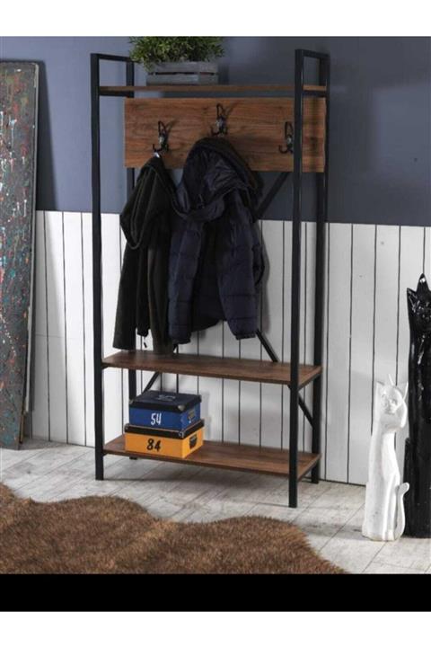 LotusHome Lotus Metal Raflı Askılık-vestiyer-portmanto 90x180 Cm Ceviz