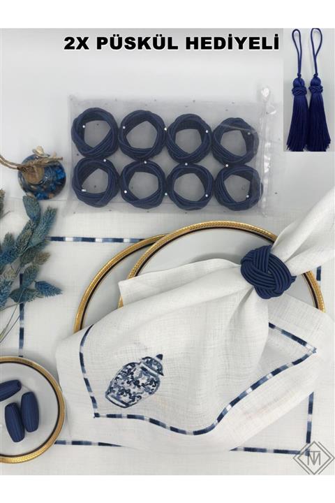 miraç tekstil Peçete Yüzük Halkası Burgulu 8'li Set Lacivert