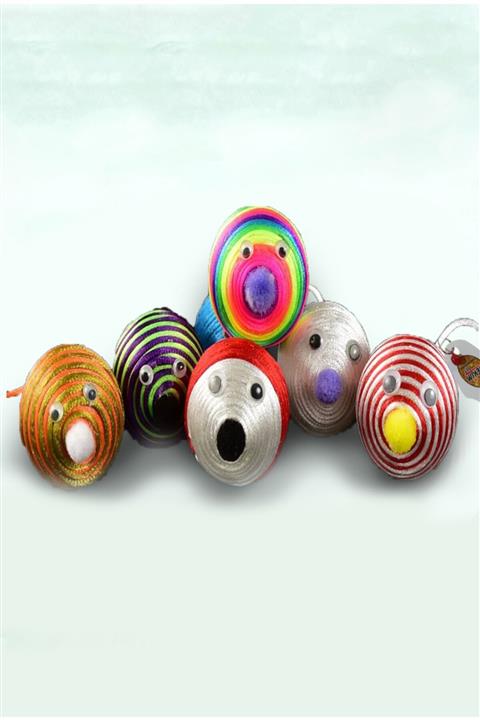 HEKİM PET Floş Ip Sarmalı Oynar Gözlü Ve Zilli Rengarenk Kedi Faresi