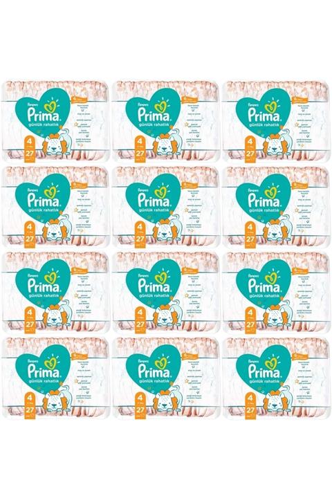 Sleepy Prima Bebek Bezi Günlük Rahatlık 4 Beden - Numara 9-14 kg Maxi 27'li 12 Paket 324 Adet