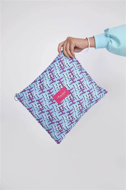 Haşema Açık Mavi Monogram Desenli Çanta