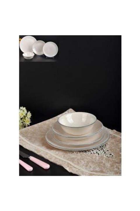 First Class Fc 24 Parça 6 Kişilik Porselen Yemek Takımı Mavi Desenli