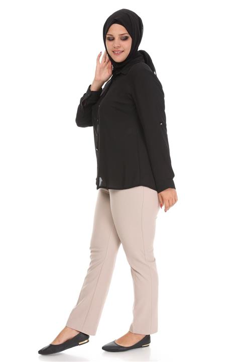 Ferace Büyük Beden Taş Rengi Düz Paça Kadın Pantolon