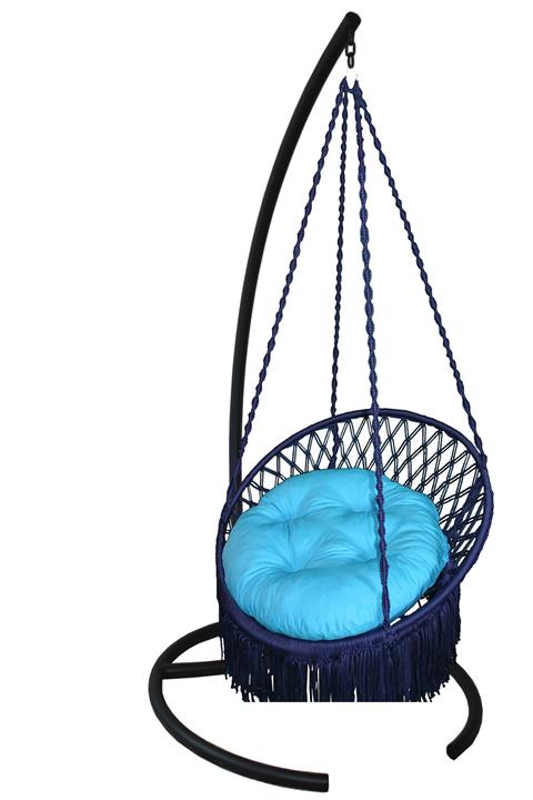 KEYİF SEPETİ Lacivert Minderli Püsküllü Relaks Salıncak