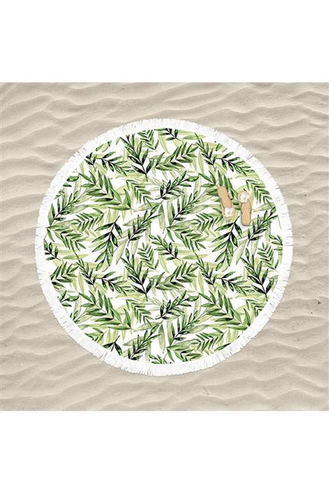 decoars Yaprak Figürlü Özel Tasarım Yuvarlak Plaj Havlusu