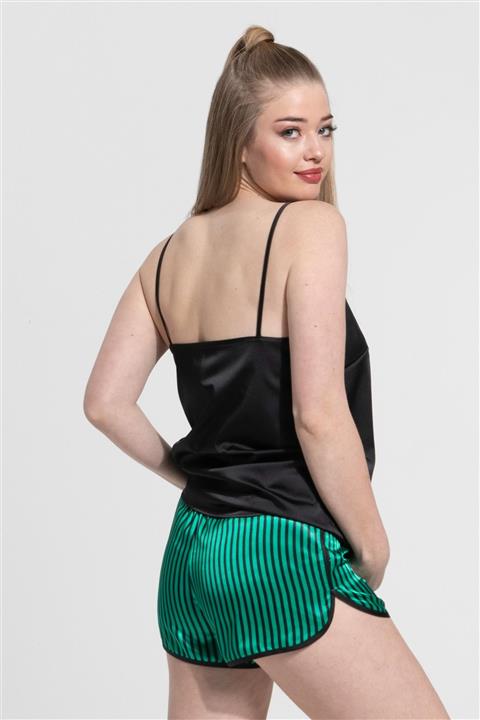 LUALUA Kadın Yeşil  Saten Kalın Çizgili Pijama Altı Şort