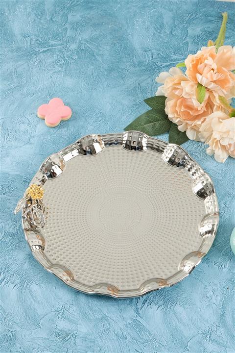 Miningaa Kahve Sunumluk Metal Damat Söz Tepsisi Japon Güllü Tek Kişilik Sunumluk Tepsi