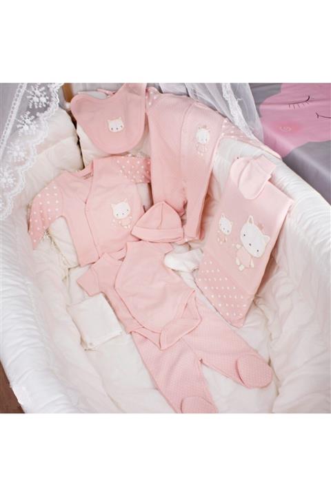 Ciccim Baby Taçlı Kedi Tulumlu Zıbın Seti Pembe 10 lu