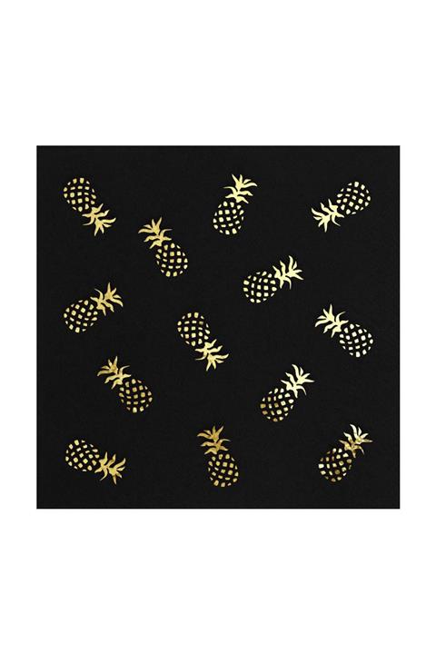 Story Altın Varak Ananaslar Desenli 16'lı Siyah Renkli Kağıt Peçete 33 X 33 Cm