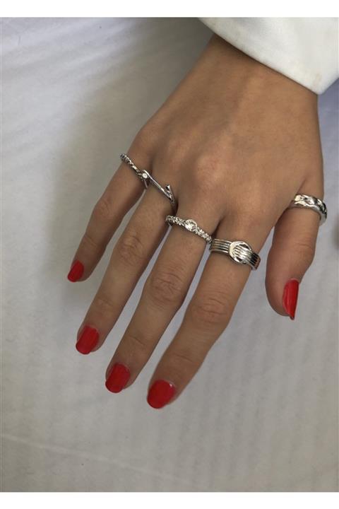 KİLİGİSTANBUL Kadın Gümüş Renk Yüzük Seti