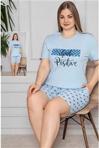 ARCAN Mavi Renk Süprem Büyük Beden Şortlu Pijama Takım
