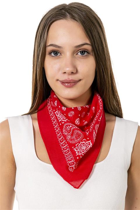 YLondon 13916 Pamuklu Damla Desenli Kırmızı Bandana Fular