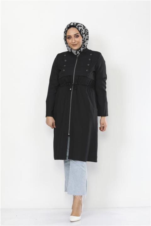 Modamihram Kuşgözü Detaylı Tesettür Kap Siyah