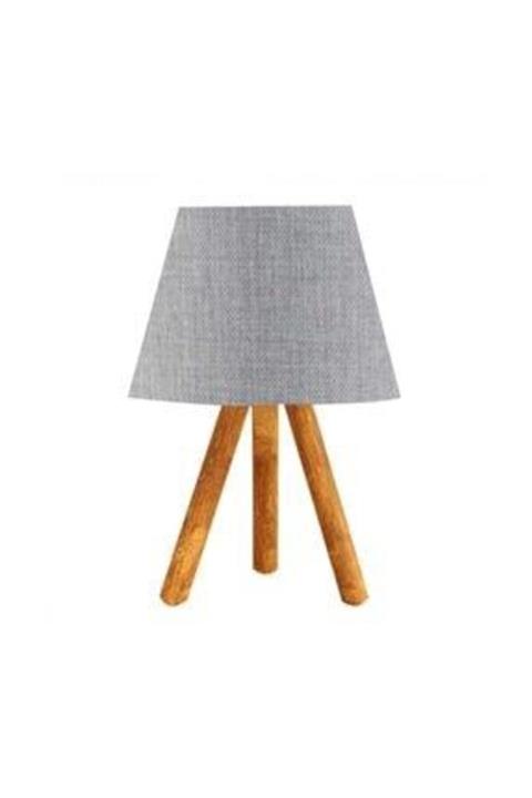 Sepetkitchen 1 Adet Ahşap Üç Ayaklı Abajur Gri