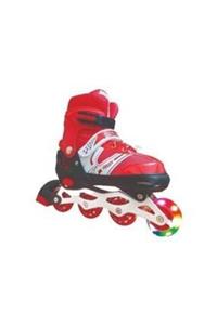 yakuppolt Unisex Çoçuk Işıklı Metal Kırmızı Paten