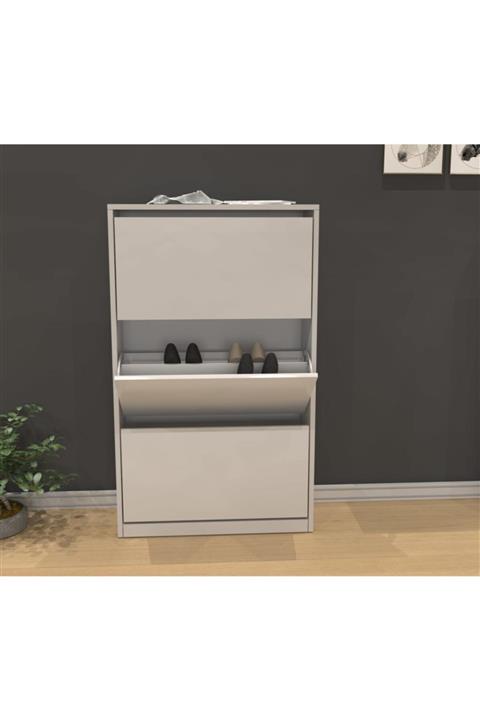 Nettrends Lena 3 Katli Genis Ayakkabilik Dolabi Beyaz