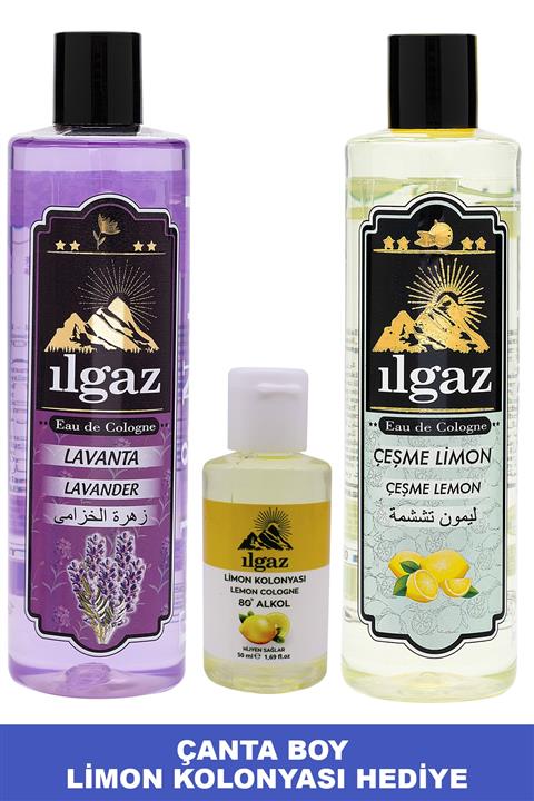 ILGAZ Elit 400 Ml Lavanta Kolonyası + 400 Ml Çeşme Limon Kolonyası + Cep Limon Kolonyası Hediye