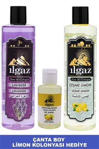 ILGAZ Elit 400 Ml Lavanta Kolonyası + 400 Ml Çeşme Limon Kolonyası + Cep Limon Kolonyası Hediye