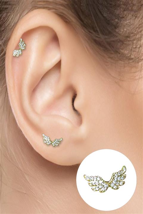 Salyangoz Company Cerrahi Çelik Kıkırdak Helix Tragus Piercing Melek Kanadı Figürlü Gold Renk(1 Adet) Mlkgld02