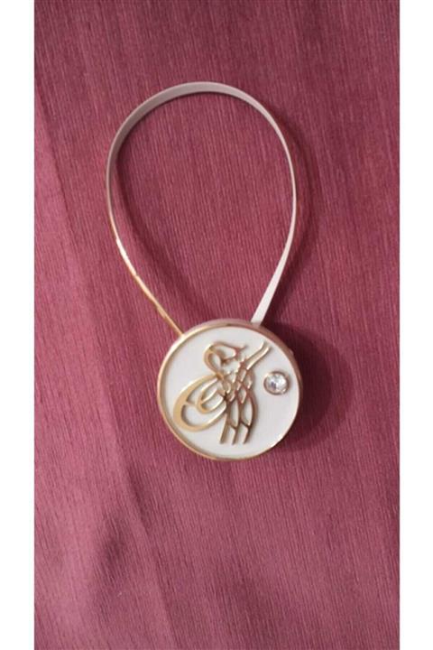 Bilge Home Design Perde Tokası Mıknatıslı Mandal Gold-beyaz Tuğralı Taşlı