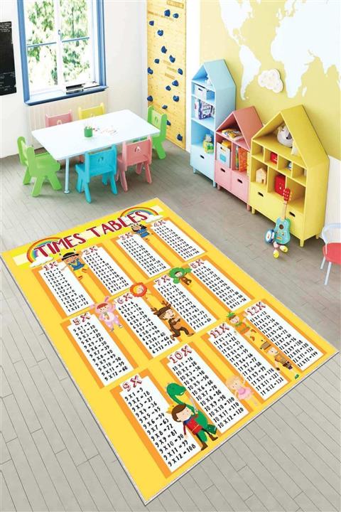 NeluxHome Kaymaz Taban Makinede Yıkanabilir Çarpım Tablosu Ingilizce Eğitici Çocuk Halısı Kd073
