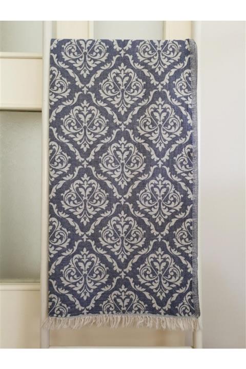 Melis Home Peştemal, Banyo Havlusu, Plaj Havlusu, Çift Katlı Astek Damask Lacivert