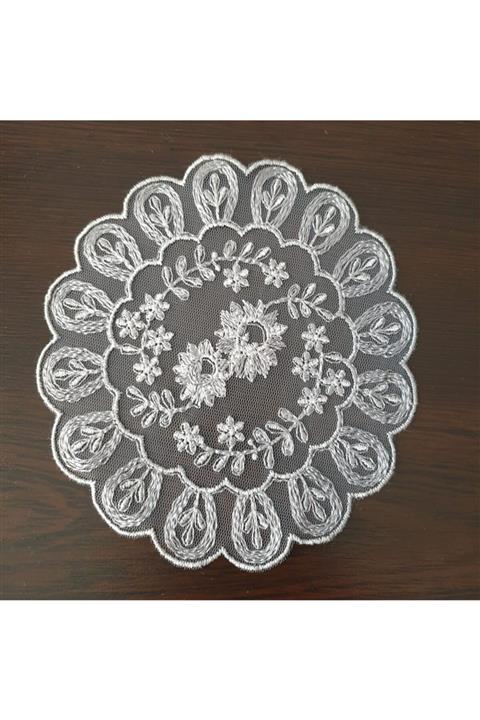 Beyaziş 4'lü Kokteyl Peçetesi Gipürlü Tül Gri Renkli - 13cm - 4 Parça